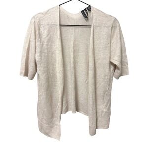 Cynthia Rowley Linen Cardigan Beige Open Front Short Sleeve Lightweight Womens M